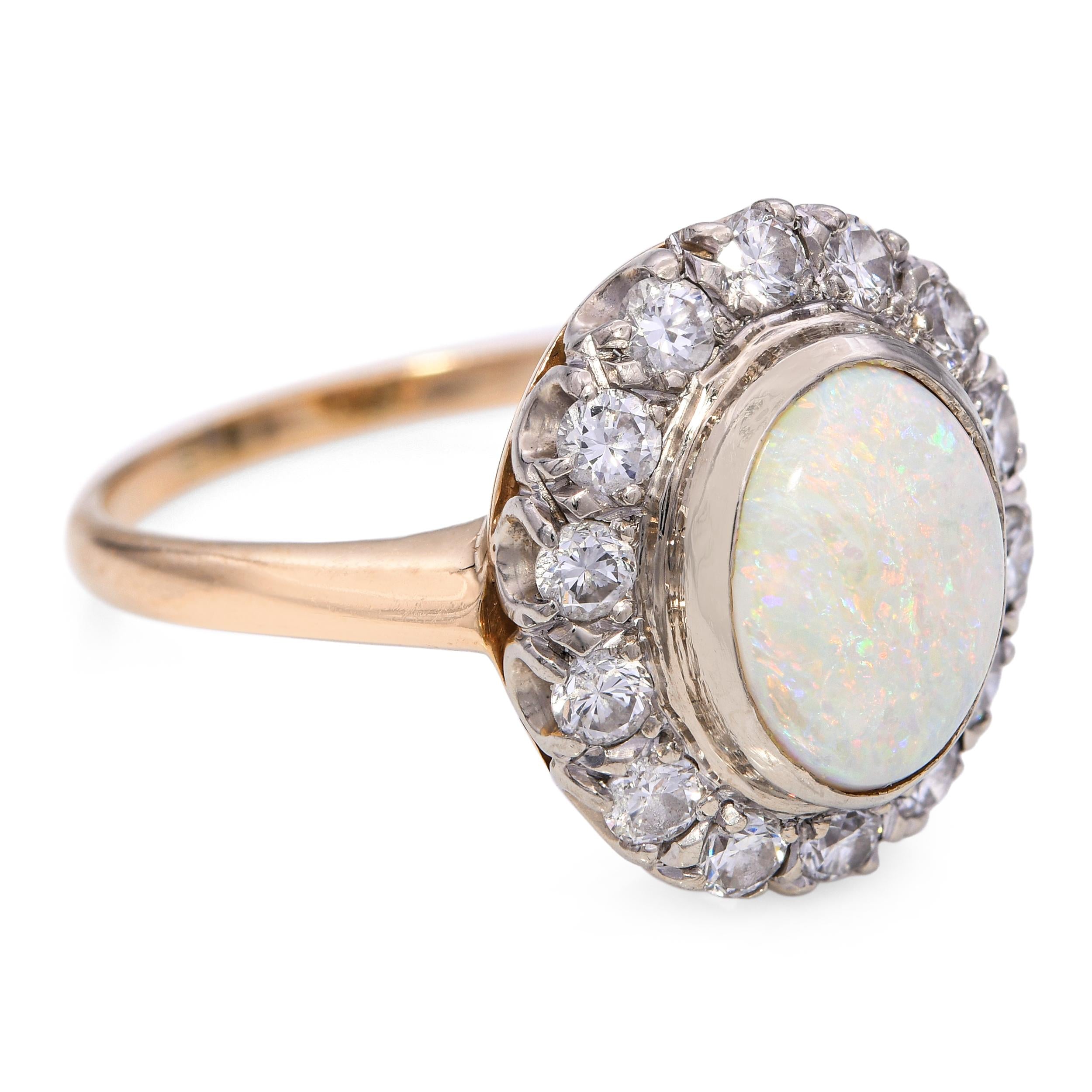 Vintage 14k Yellow Gold 1.41ct Australian Opal .70tcw Diamond Halo Ring