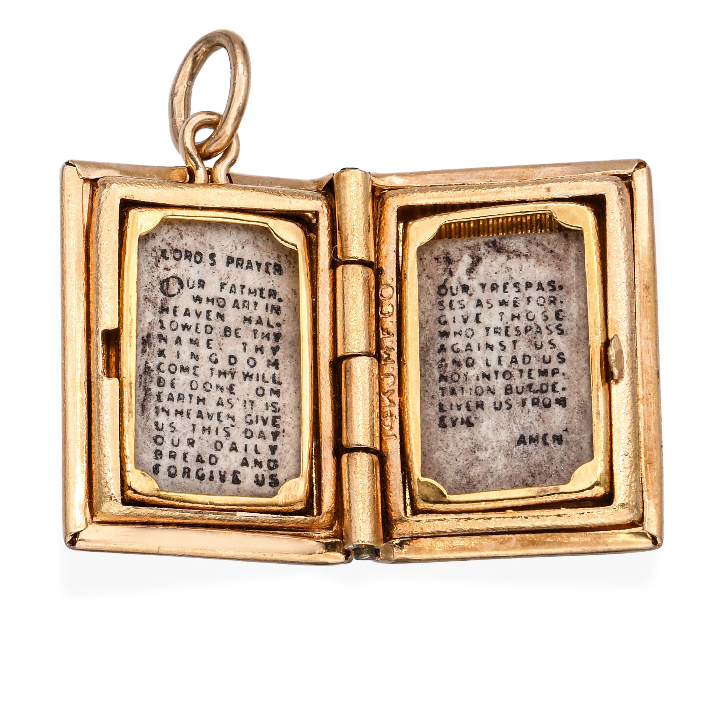 Vintage 14k Yellow Gold Bible Locket Charm Pendant