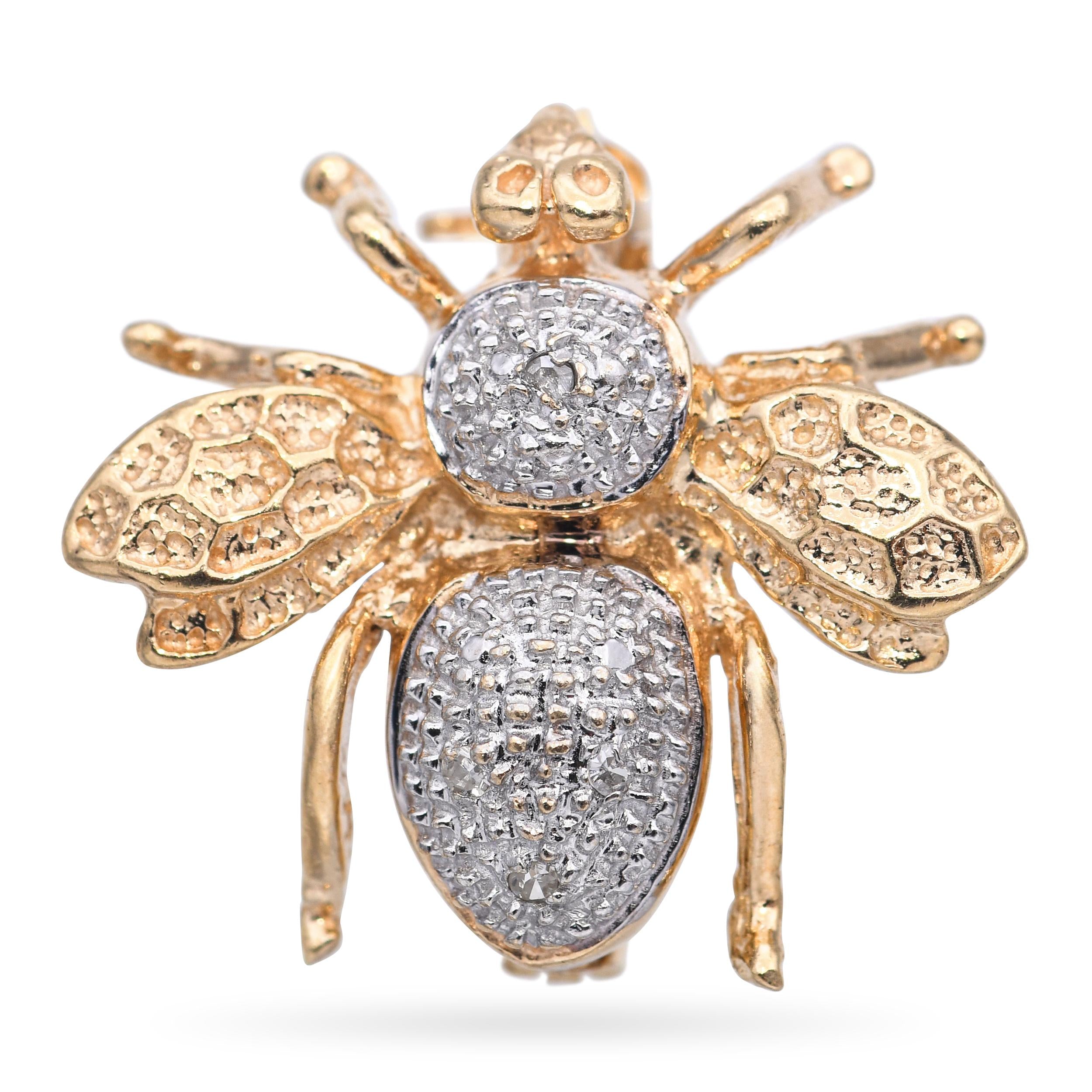 Vintage 14k Yellow Gold and Diamond Bumblebee Brooch