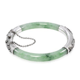 Vintage Precious Metal Alloy GIA Type A Green Jadeite & Diamond Bangle Bracelet