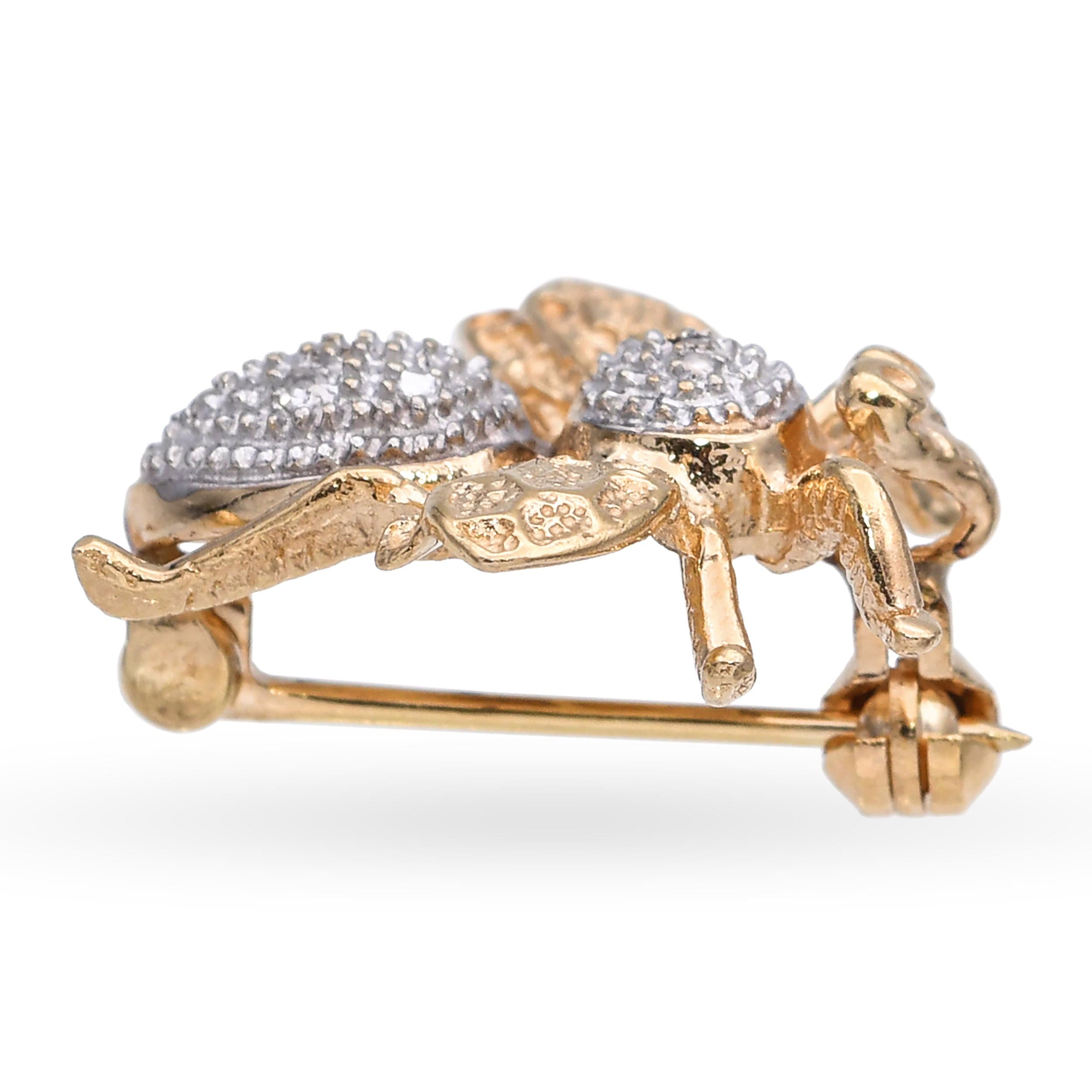 Vintage 14k Yellow Gold and Diamond Bumblebee Brooch