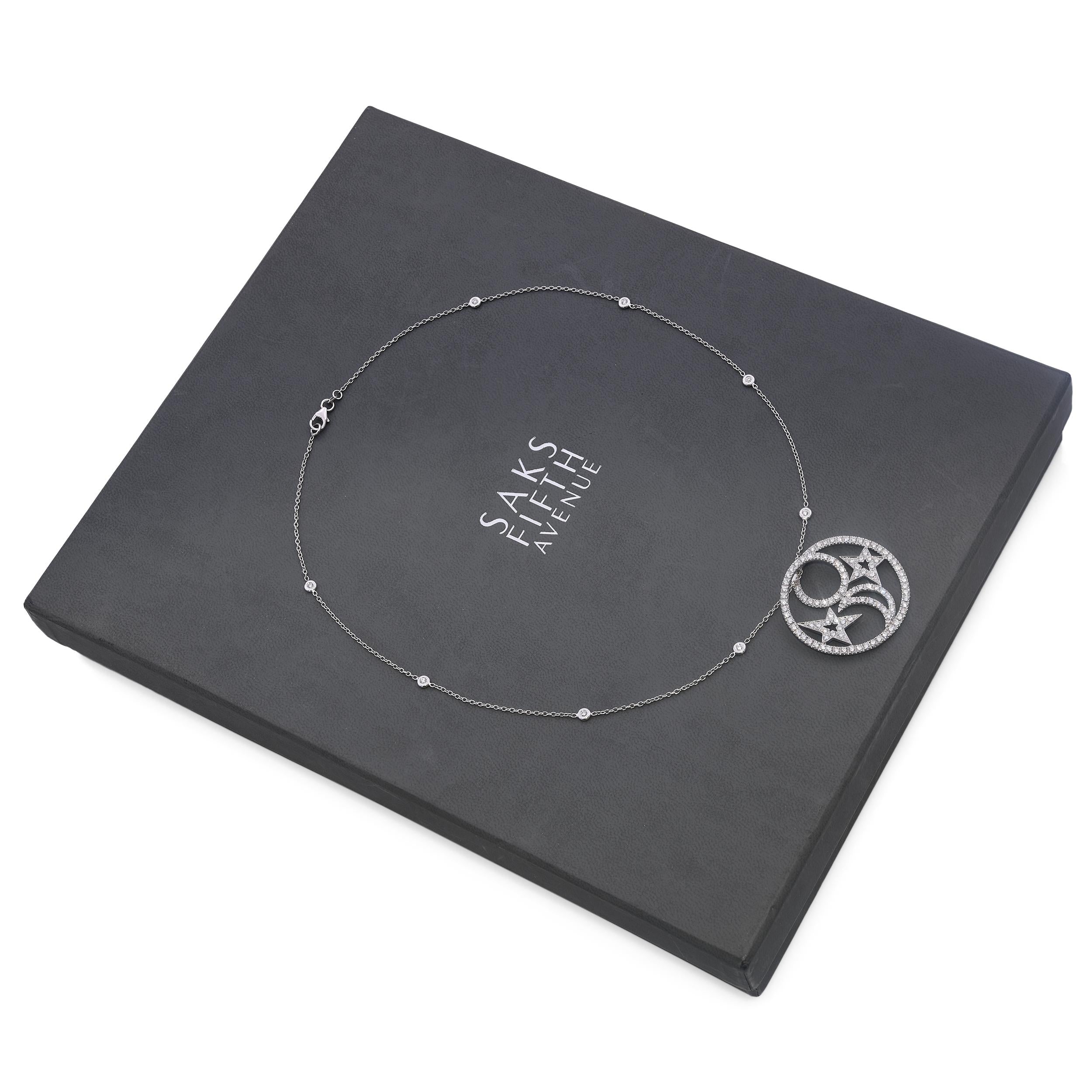 Nini 18k White Gold Diamond Star and Moon Pendant Necklace