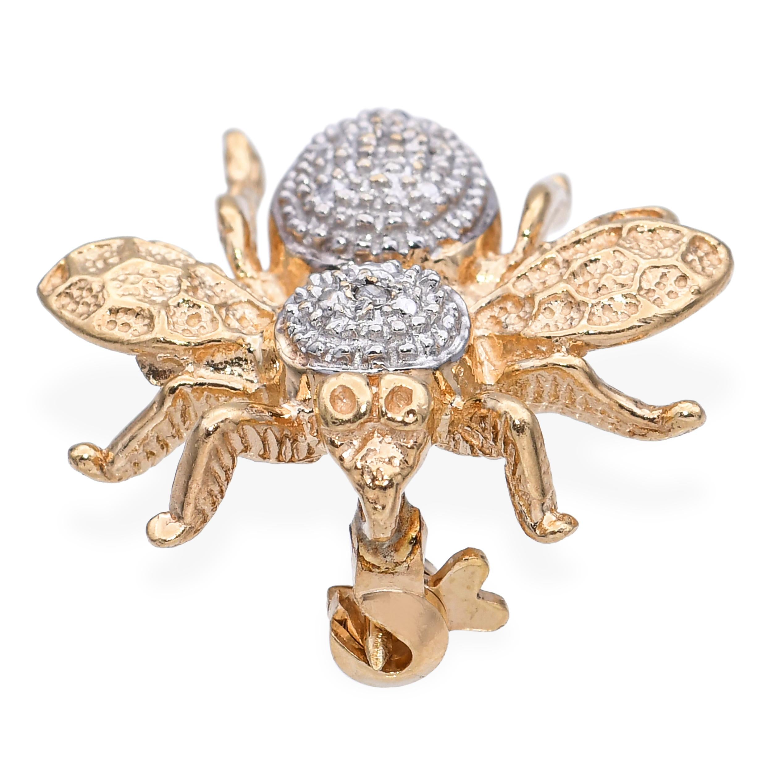 Vintage 14k Yellow Gold and Diamond Bumblebee Brooch