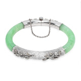 Vintage Precious Metal Alloy GIA Type A Green Jadeite & Diamond Bangle Bracelet