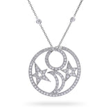 Nini 18k White Gold Diamond Star and Moon Pendant Necklace