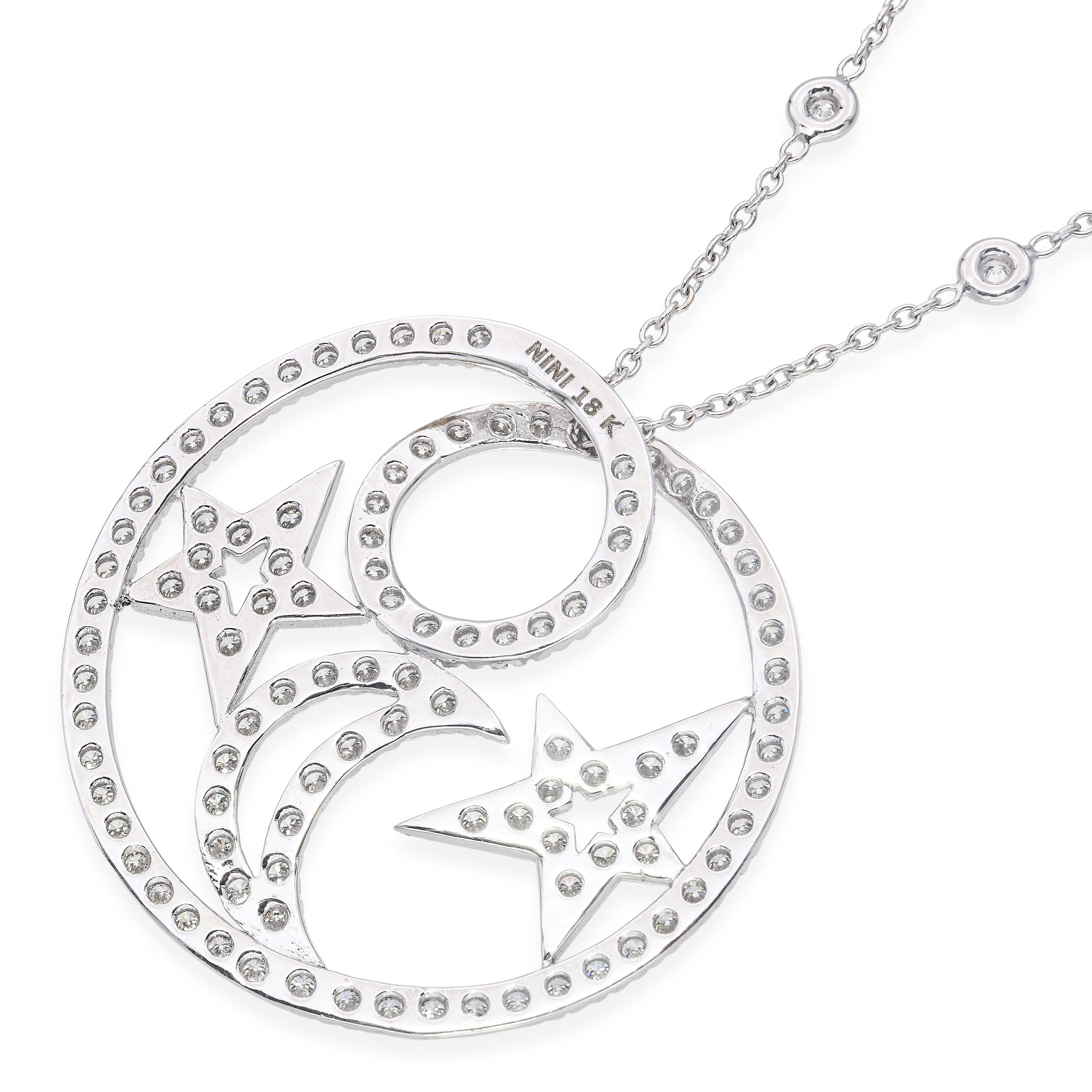 Nini 18k White Gold Diamond Star and Moon Pendant Necklace