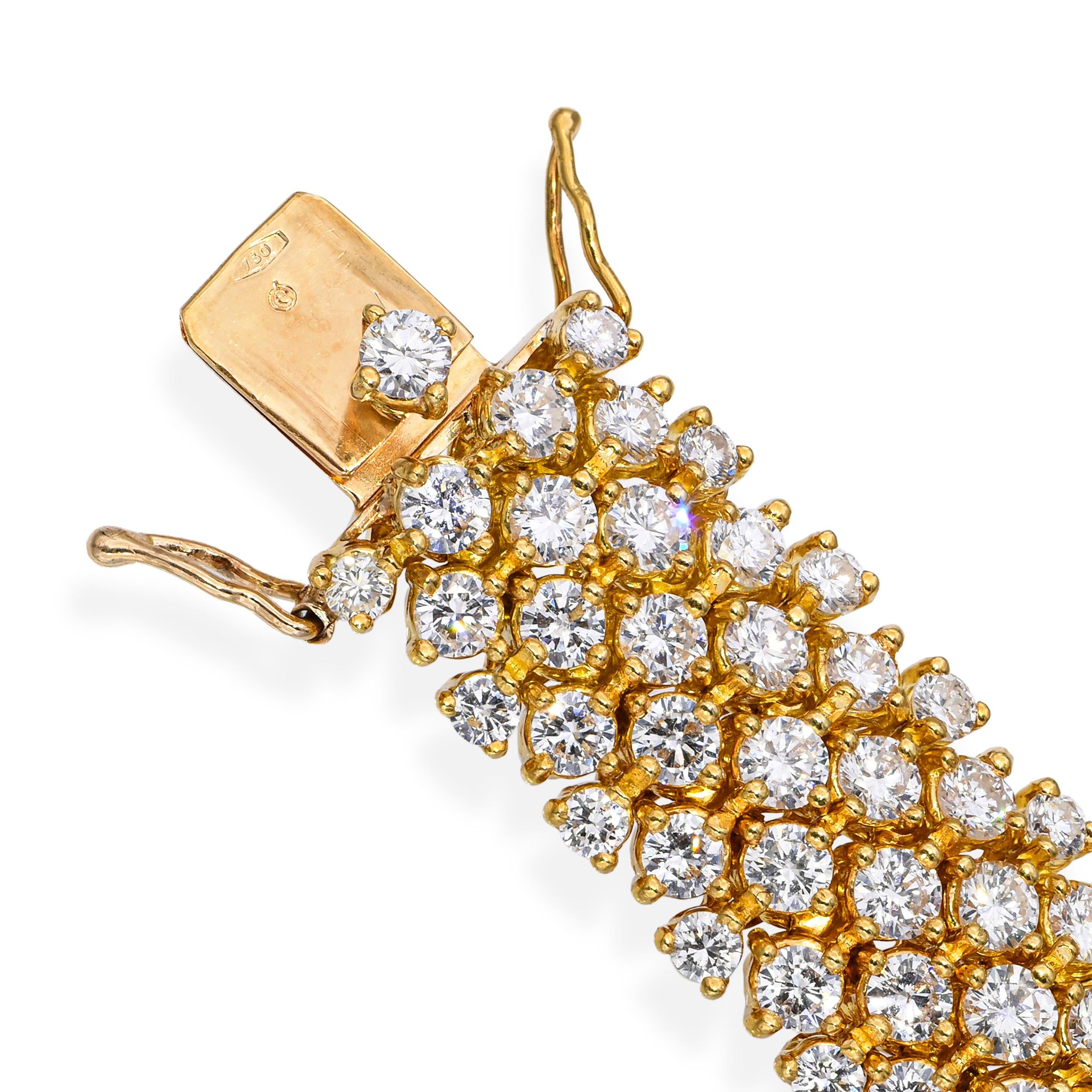 18k Yellow Gold Multi-Row 23.16tcw Diamond Statement Bracelet