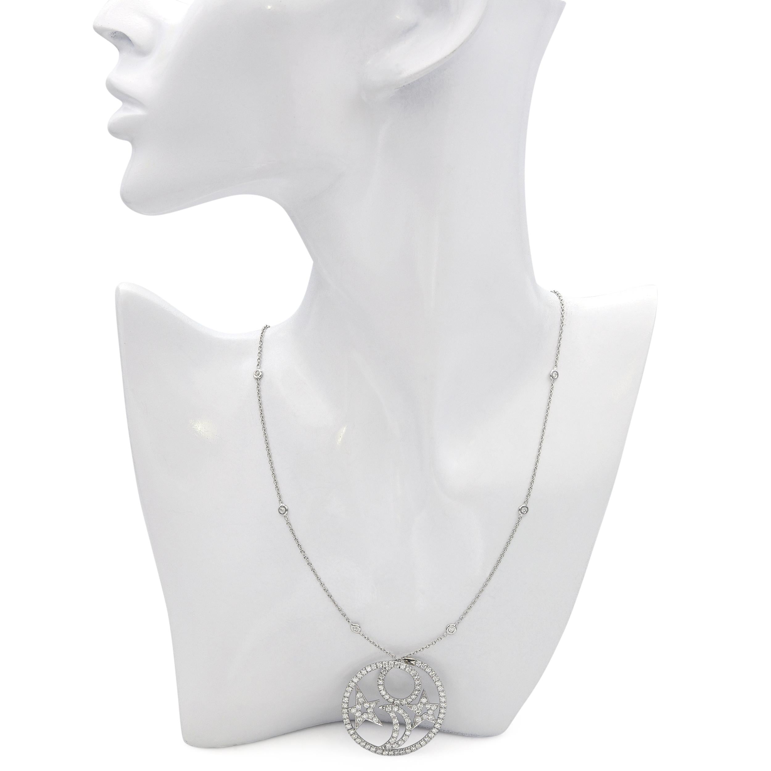 Nini 18k White Gold Diamond Star and Moon Pendant Necklace