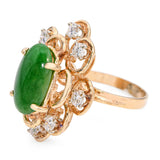 Vintage 14k Yellow Gold 3.80ct Green Jadeite Jade and Diamond Ring