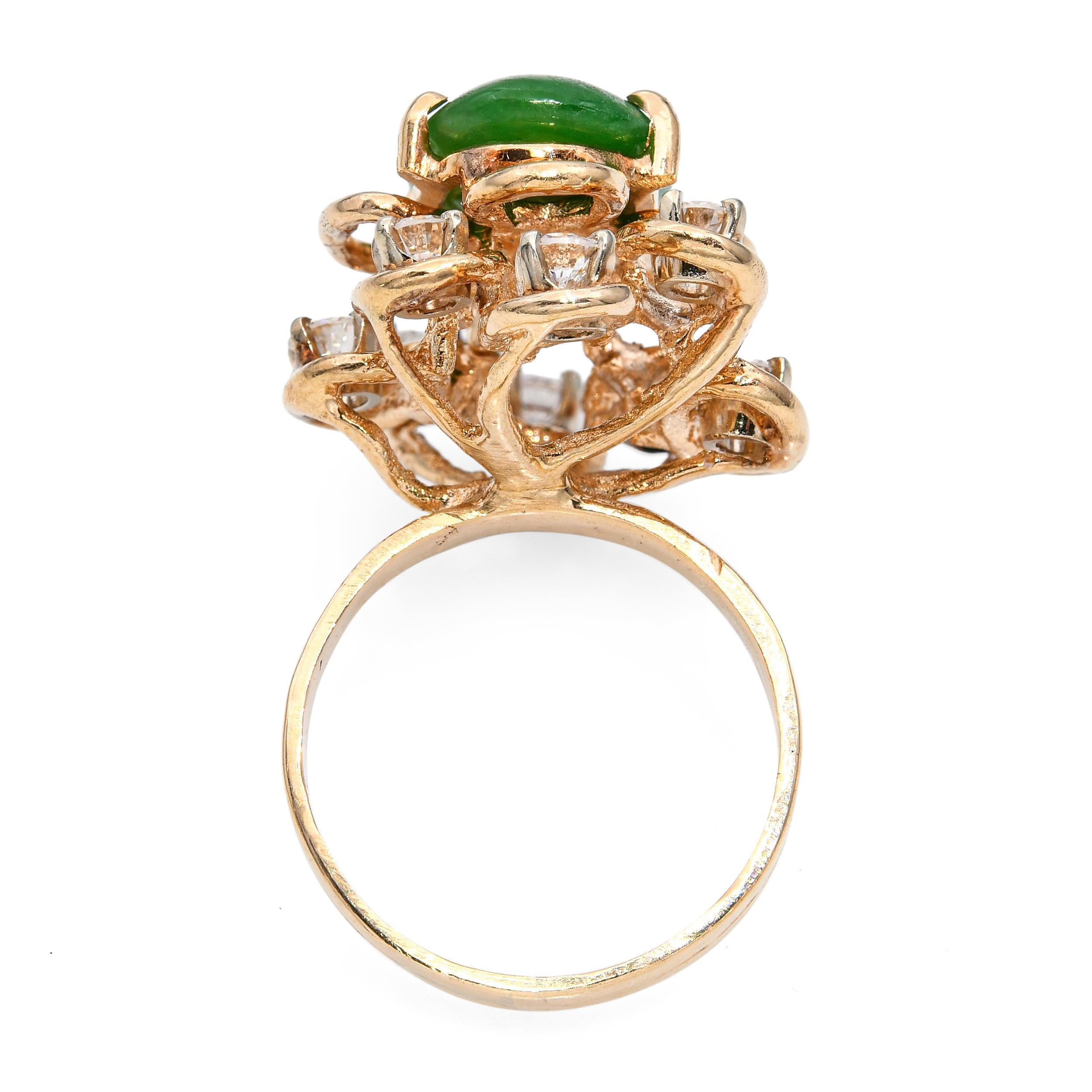 Vintage 14k Yellow Gold 3.80ct Green Jadeite Jade and Diamond Ring