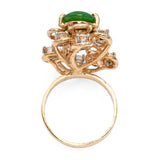 Vintage 14k Yellow Gold 3.80ct Green Jadeite Jade and Diamond Ring