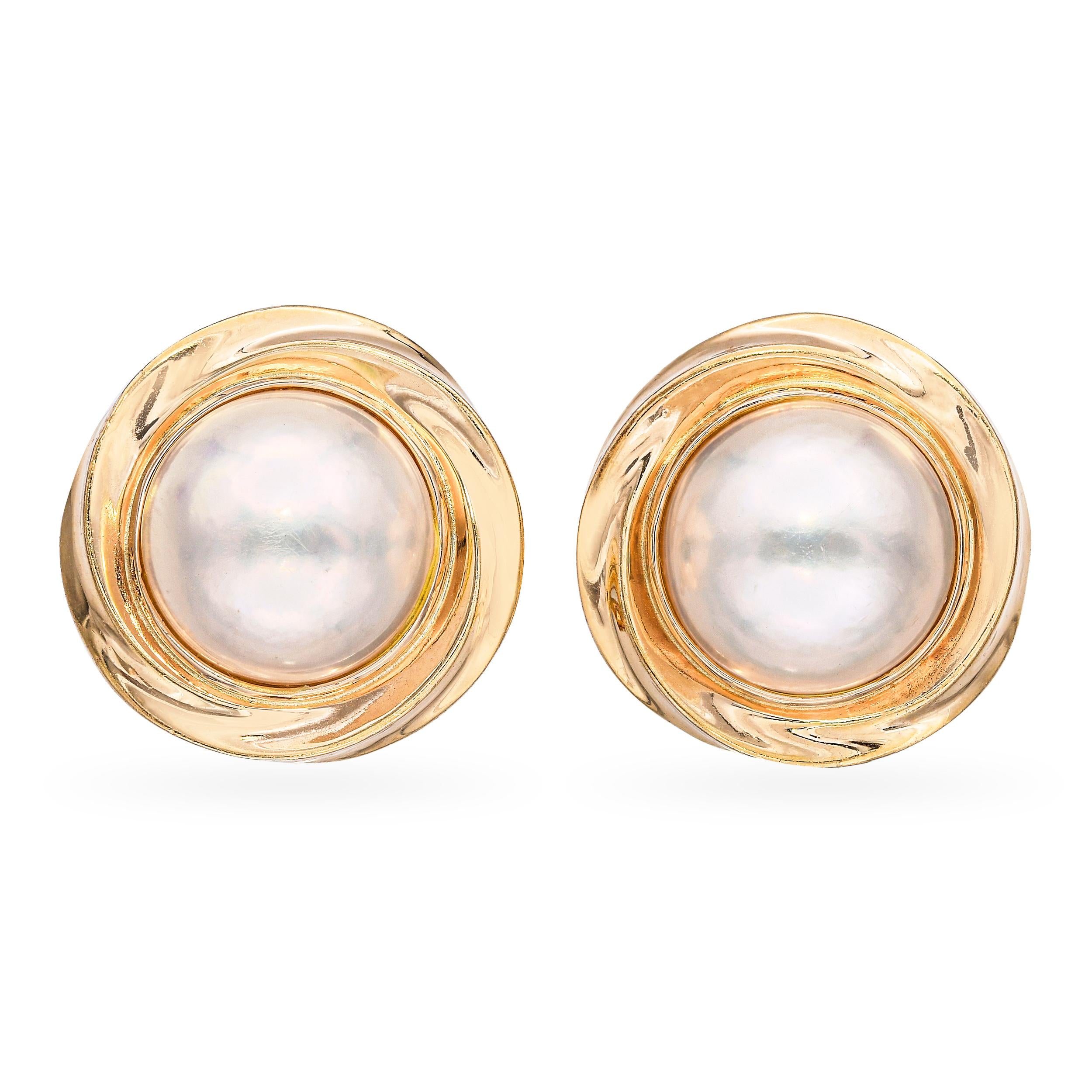 Vintage 14k Yellow Gold Mabe Pearl Earrings