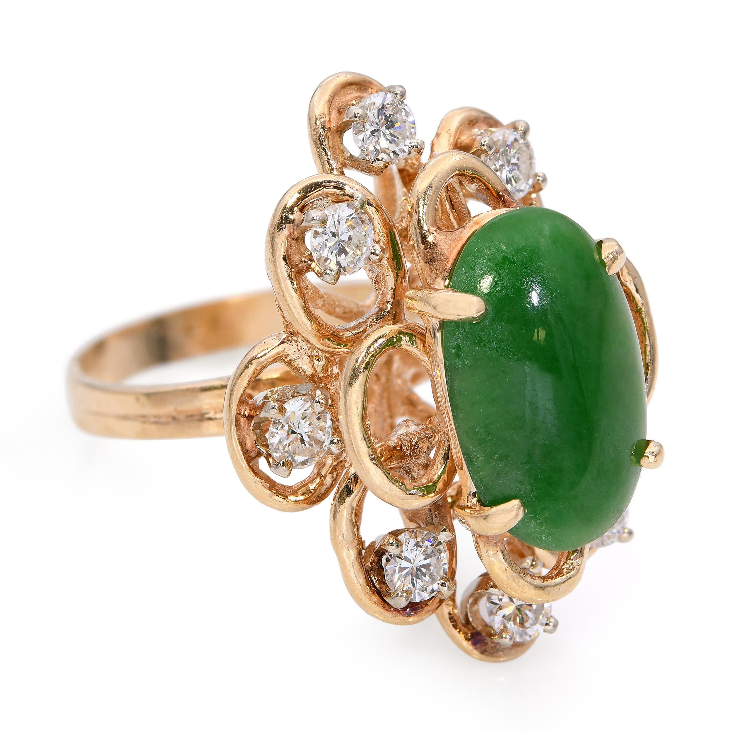 Vintage 14k Yellow Gold 3.80ct Green Jadeite Jade and Diamond Ring