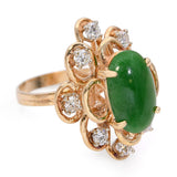 Vintage 14k Yellow Gold 3.80ct Green Jadeite Jade and Diamond Ring