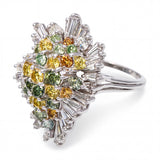 Vintage Platinum Colored & White Diamond Cluster Cocktail Ring