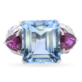 Vintage Platinum 12.0ct Aquamarine and 1.10tcw Ruby Statement Ring