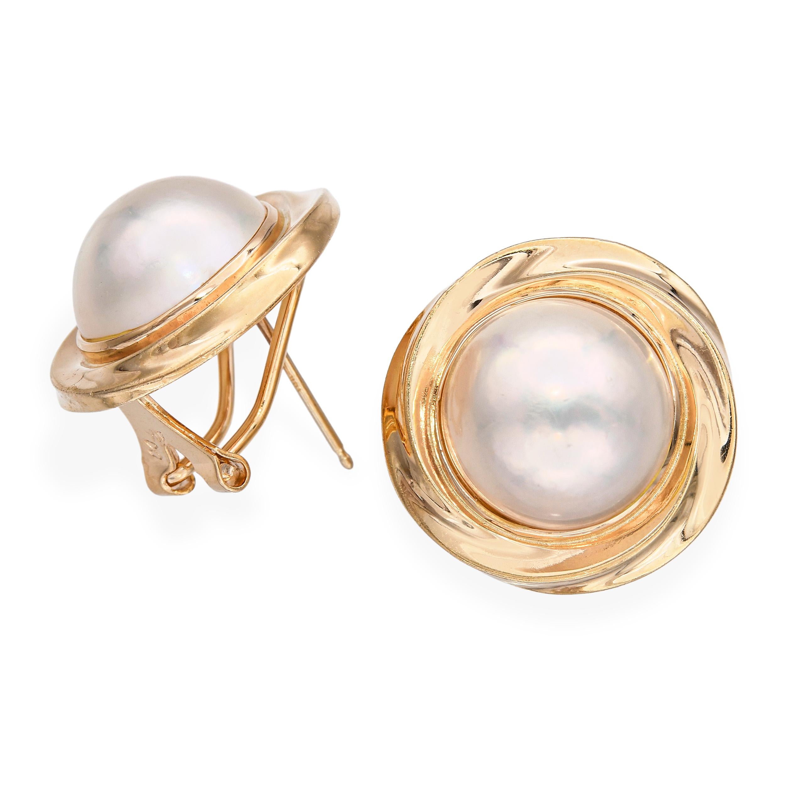 Vintage 14k Yellow Gold Mabe Pearl Earrings
