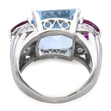 Vintage Platinum 12.0ct Aquamarine and 1.10tcw Ruby Statement Ring
