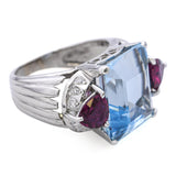 Vintage Platinum 12.0ct Aquamarine and 1.10tcw Ruby Statement Ring