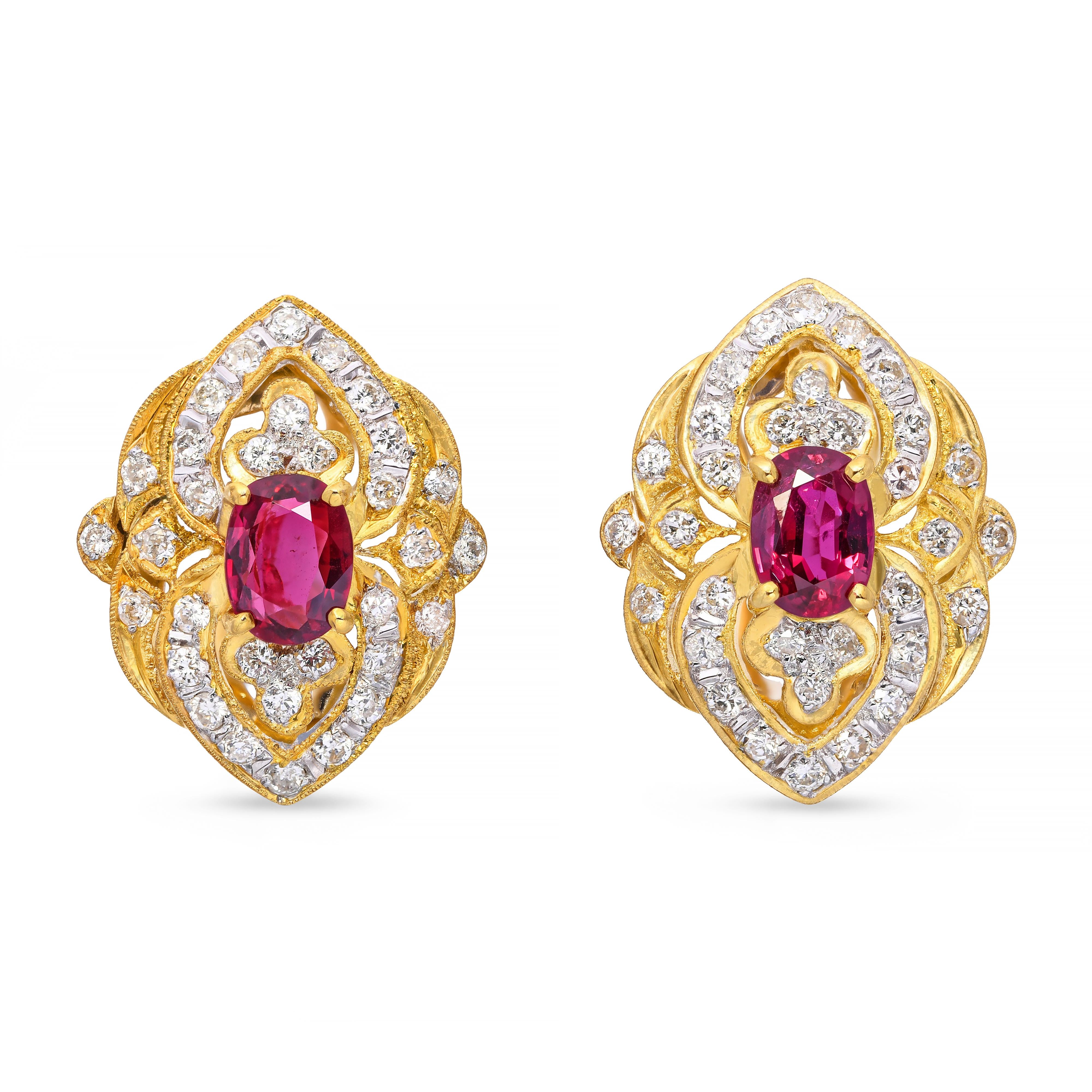 18k Yellow Gold Ruby & Diamond Earrings