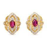 18k Yellow Gold Ruby & Diamond Earrings