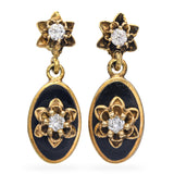 Vintage Yellow Gold Diamond and Enamel Dangle Earrings