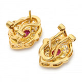 18k Yellow Gold Ruby & Diamond Earrings