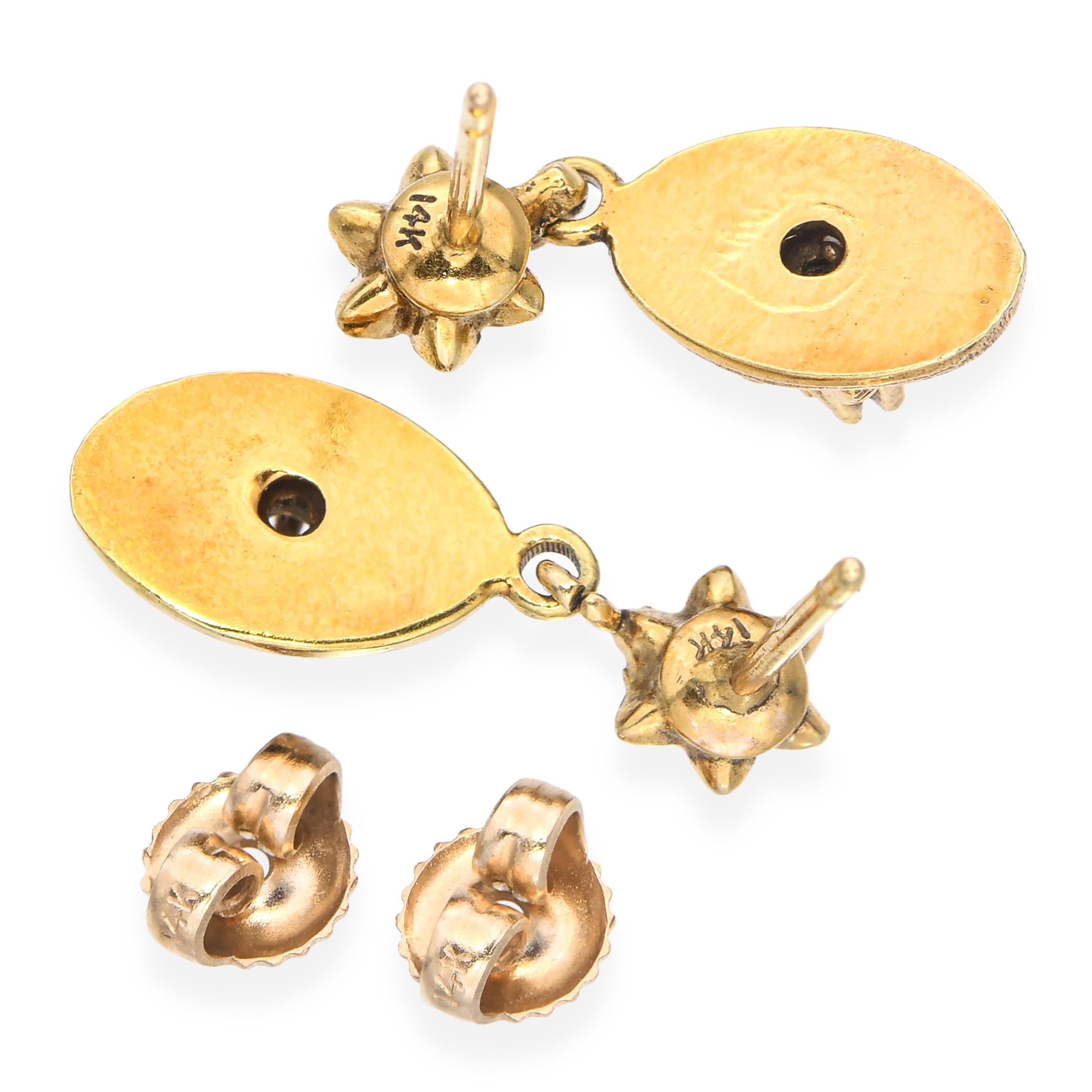 Vintage Yellow Gold Diamond and Enamel Dangle Earrings