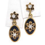 Vintage Yellow Gold Diamond and Enamel Dangle Earrings