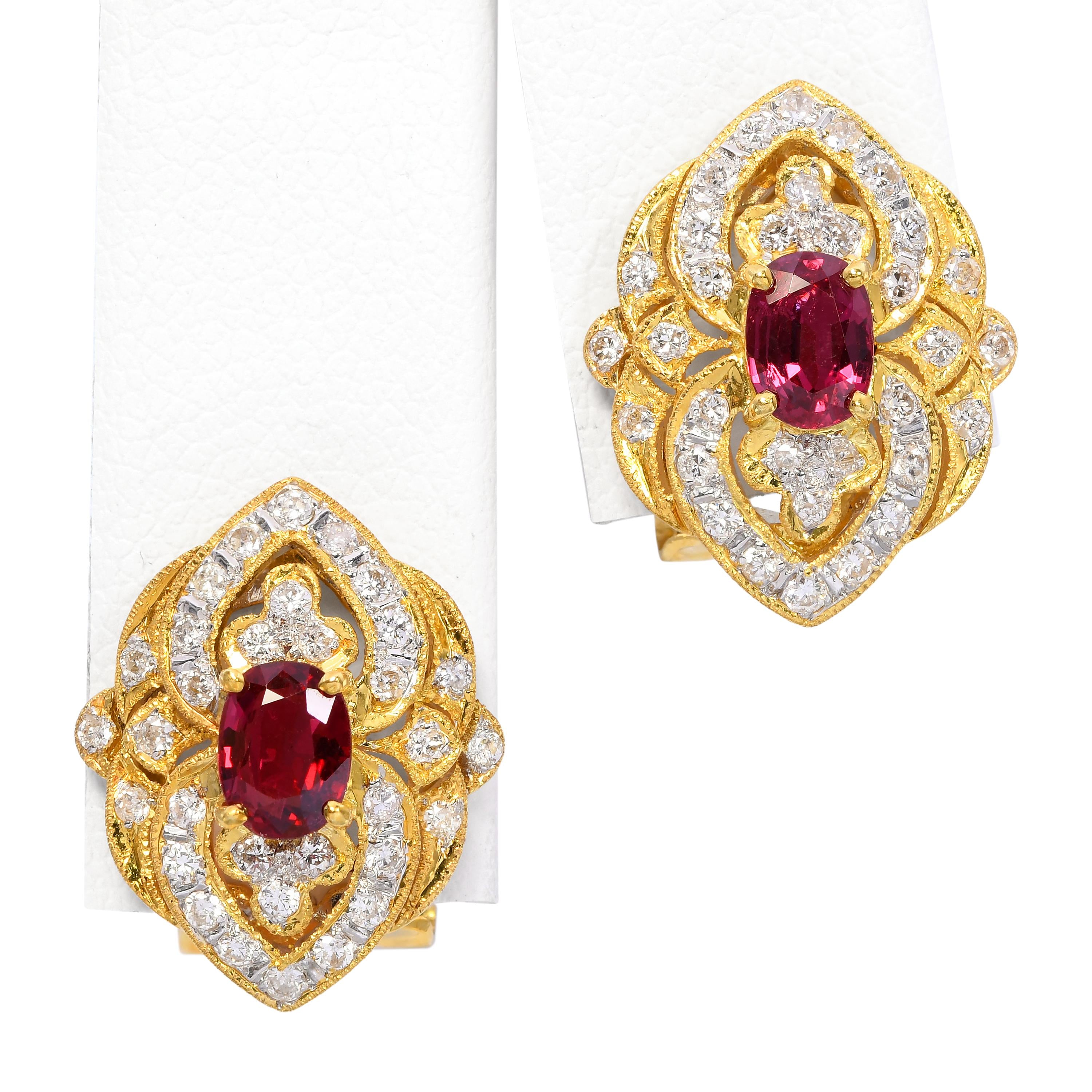 18k Yellow Gold Ruby & Diamond Earrings