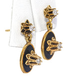 Vintage Yellow Gold Diamond and Enamel Dangle Earrings