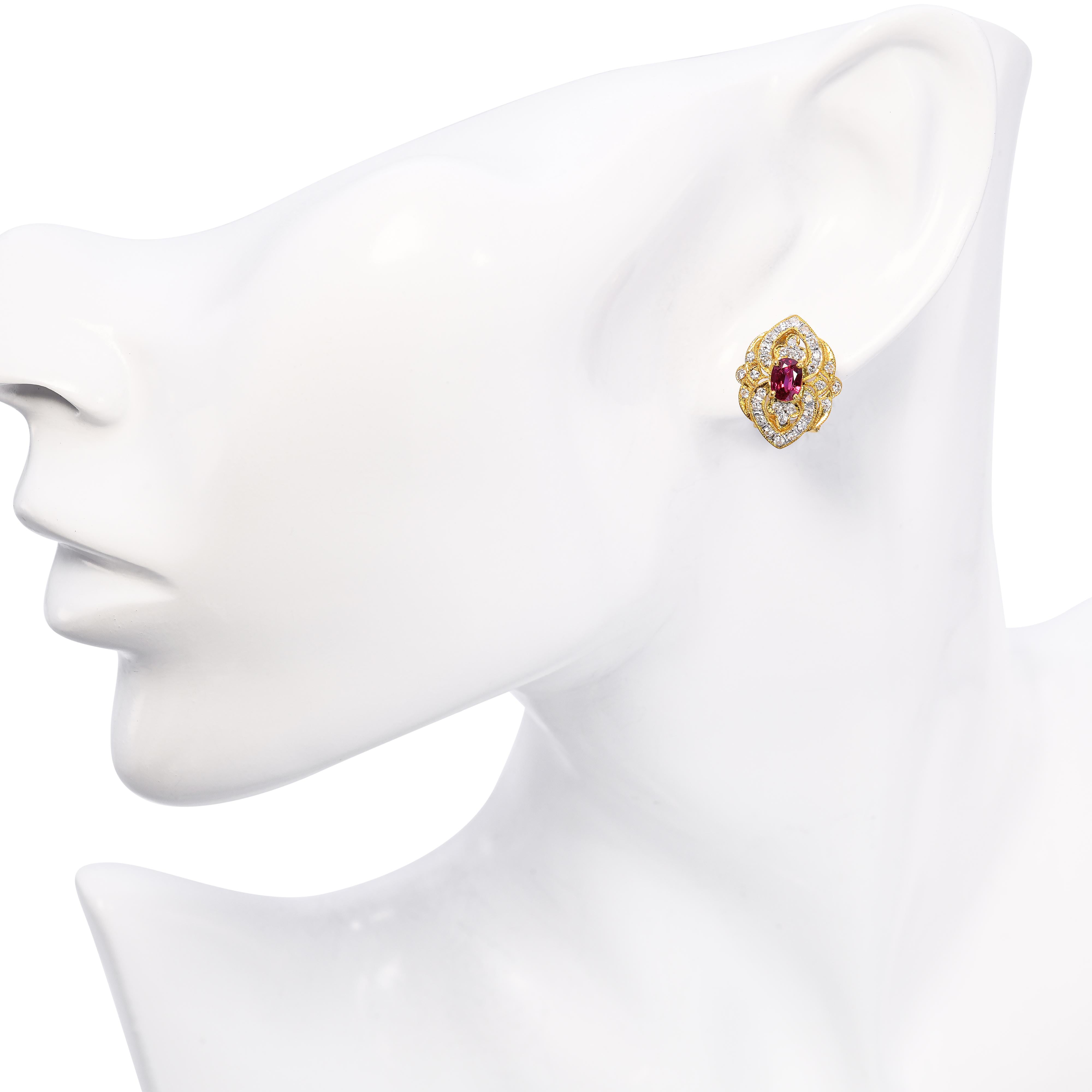 18k Yellow Gold Ruby & Diamond Earrings