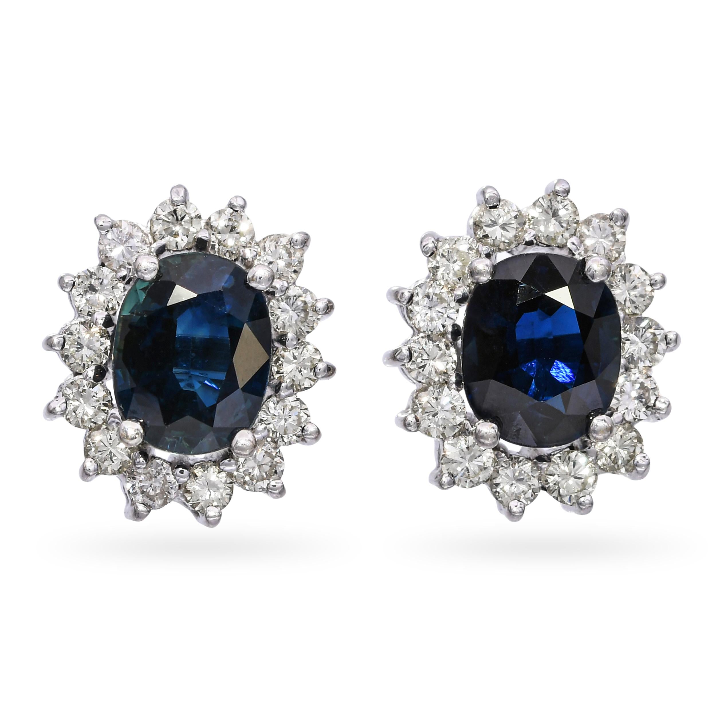 Vintage 14k White Gold 2.10tcw Sapphire and Diamond Halo Earring Studs