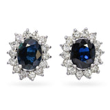 Vintage 14k White Gold 2.10tcw Sapphire and Diamond Halo Earring Studs