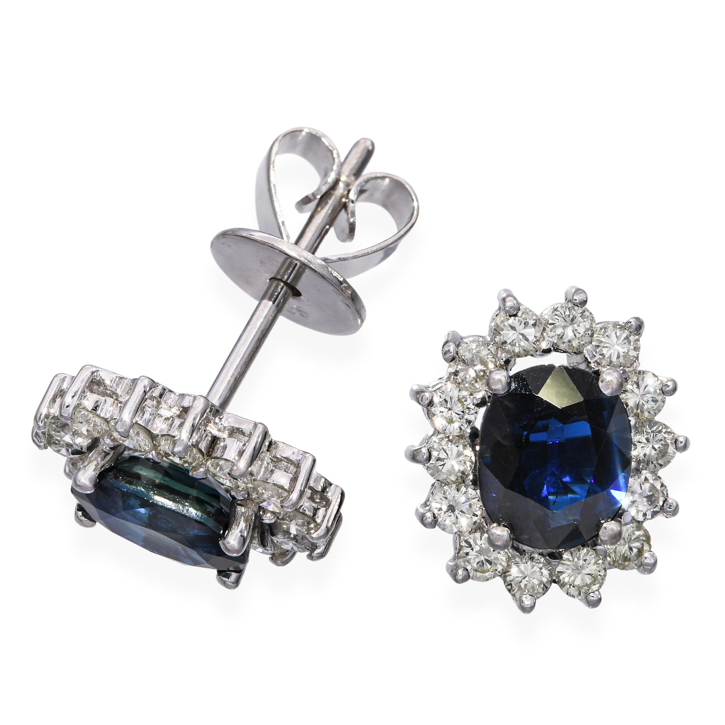 Vintage 14k White Gold 2.10tcw Sapphire and Diamond Halo Earring Studs