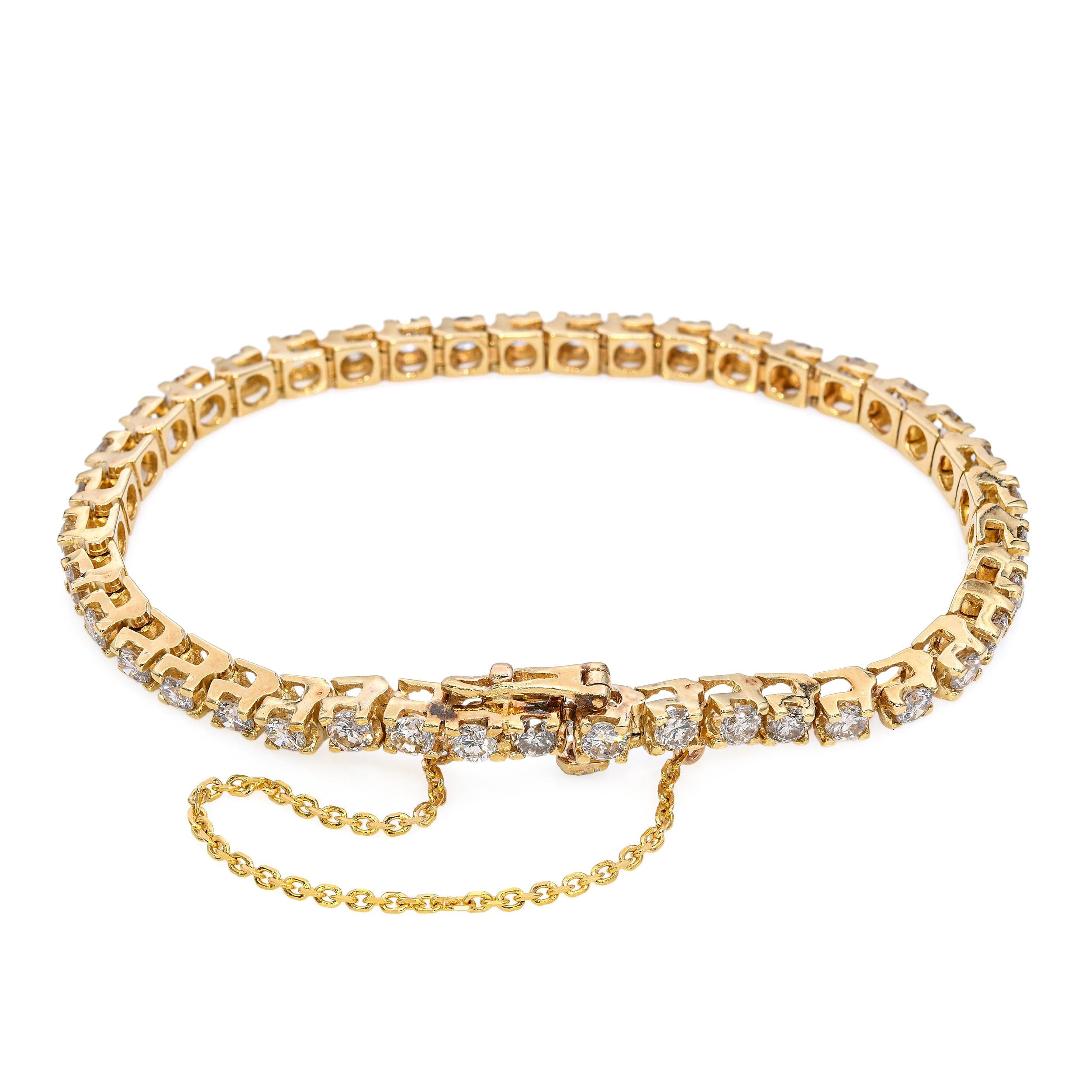 Vintage 14k Yellow Gold 3.3tcw Diamond Tennis Bracelet