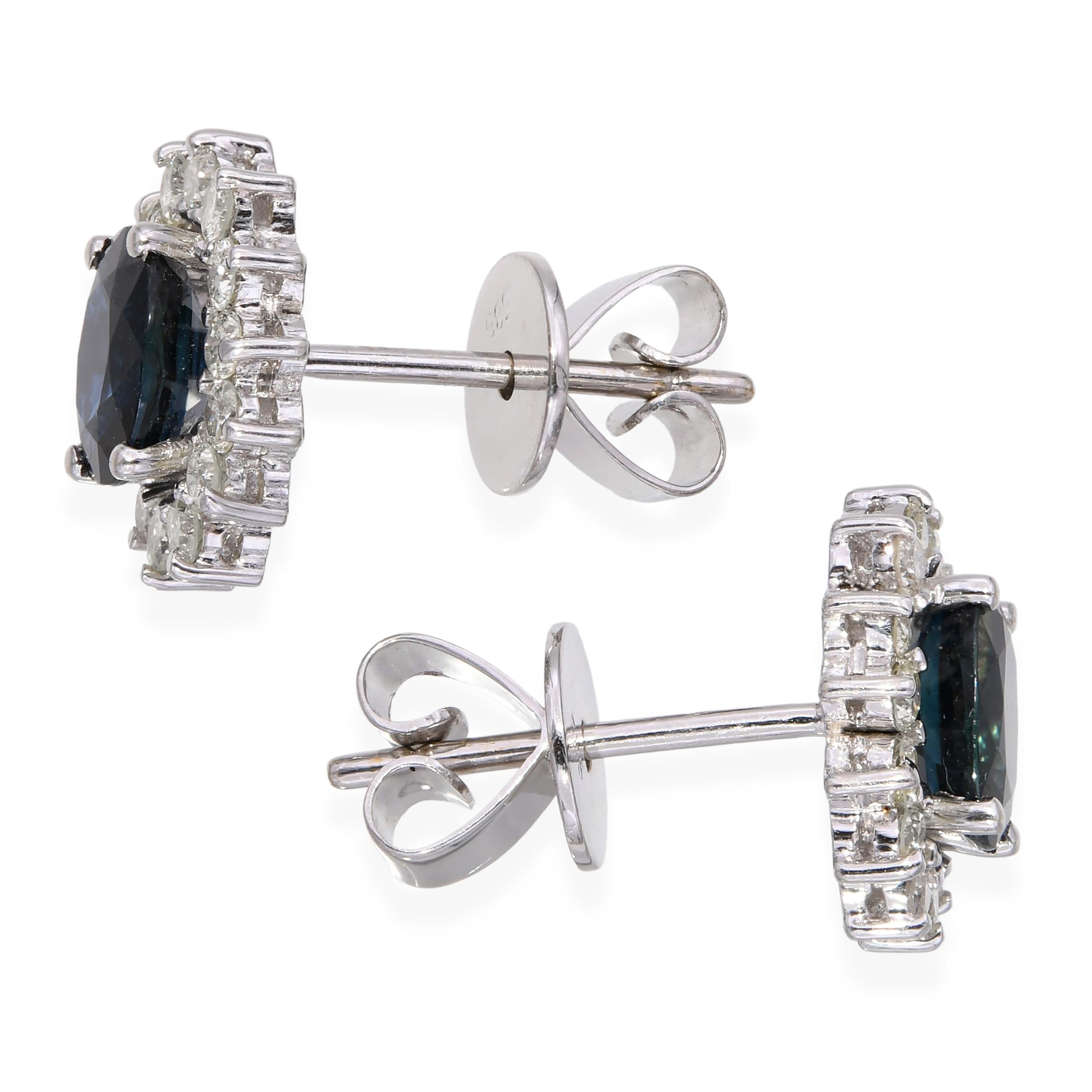 Vintage 14k White Gold 2.10tcw Sapphire and Diamond Halo Earring Studs