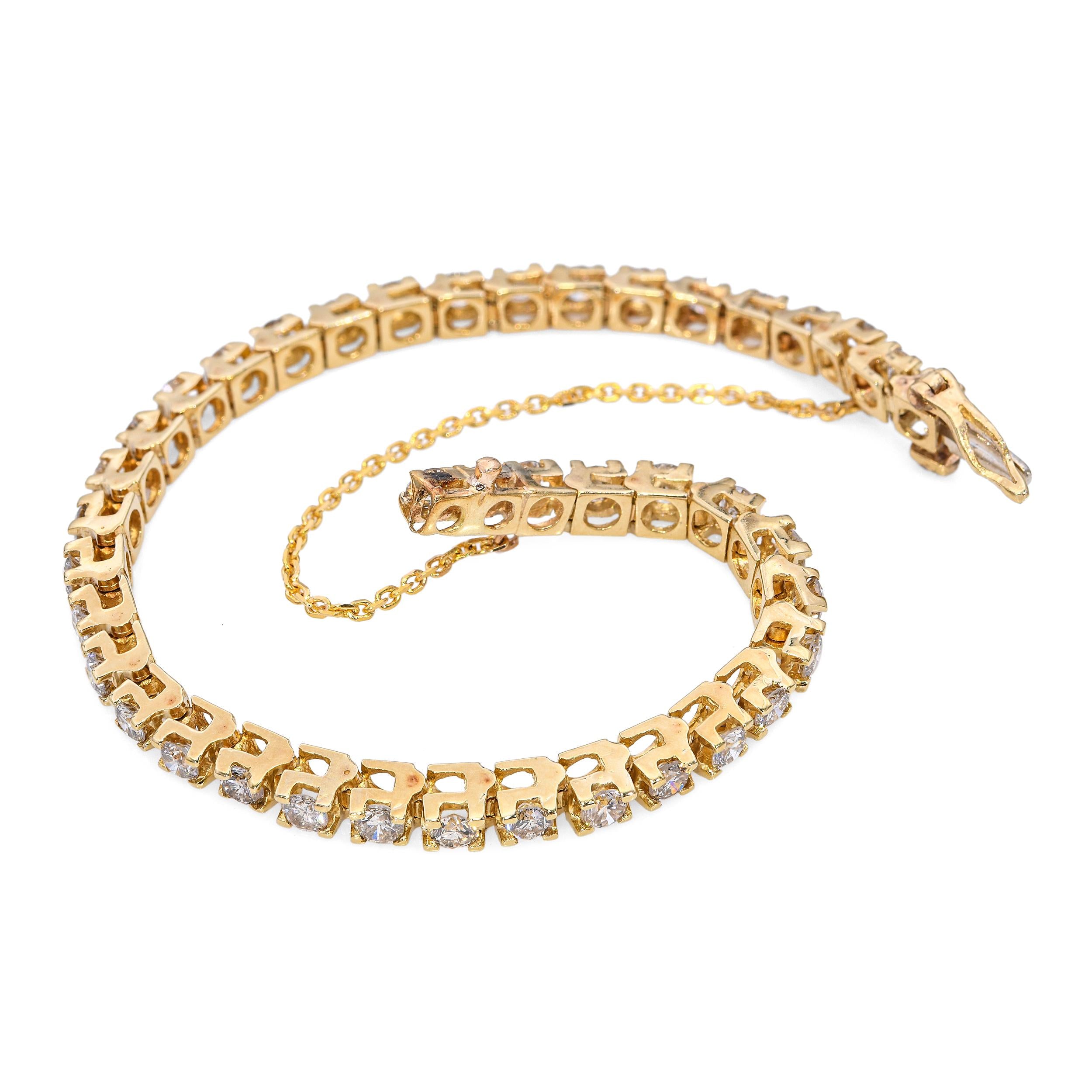 Vintage 14k Yellow Gold 3.3tcw Diamond Tennis Bracelet