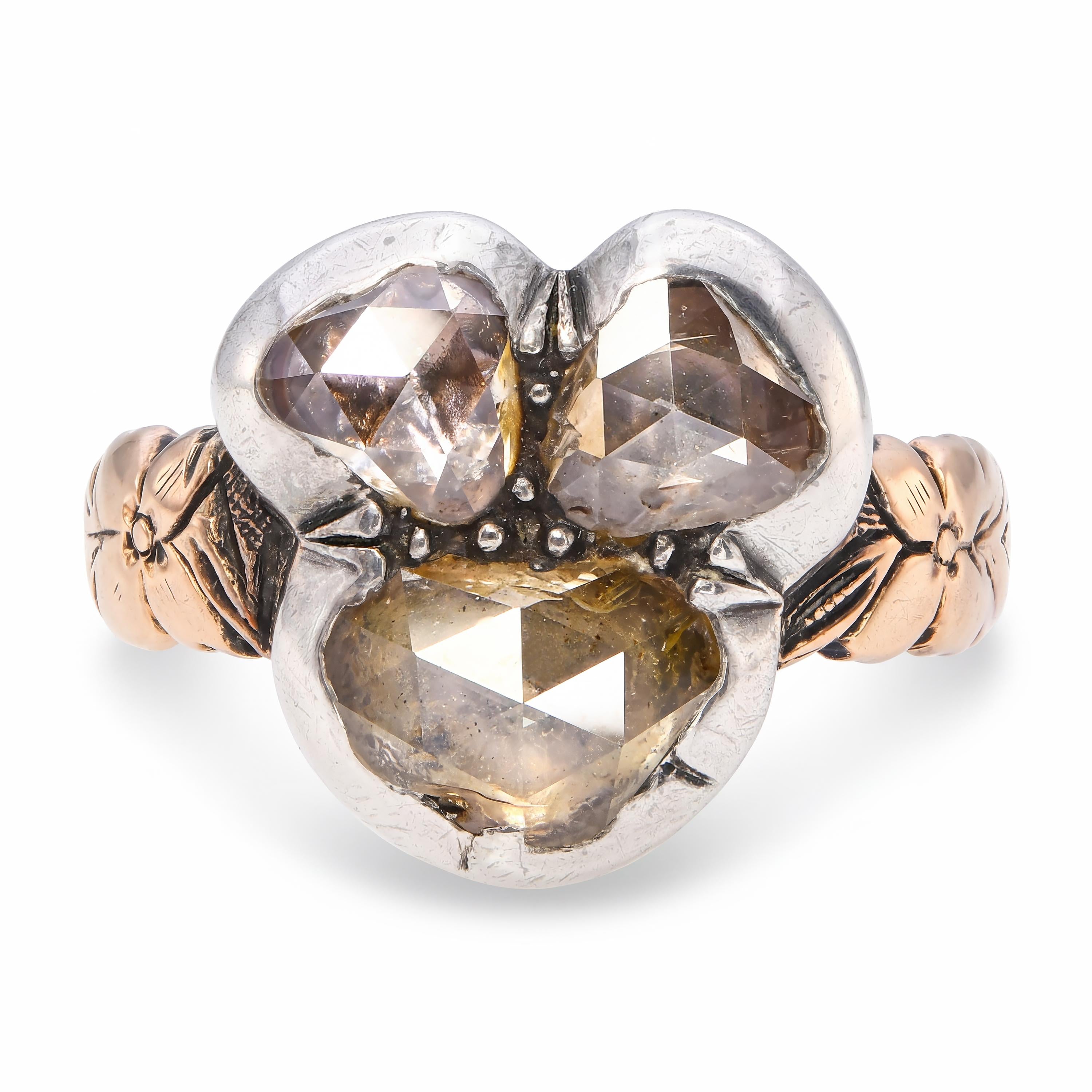 Antique Georgian 15k Rose Gold & Silver Topped Rose Cut Foilback Ring