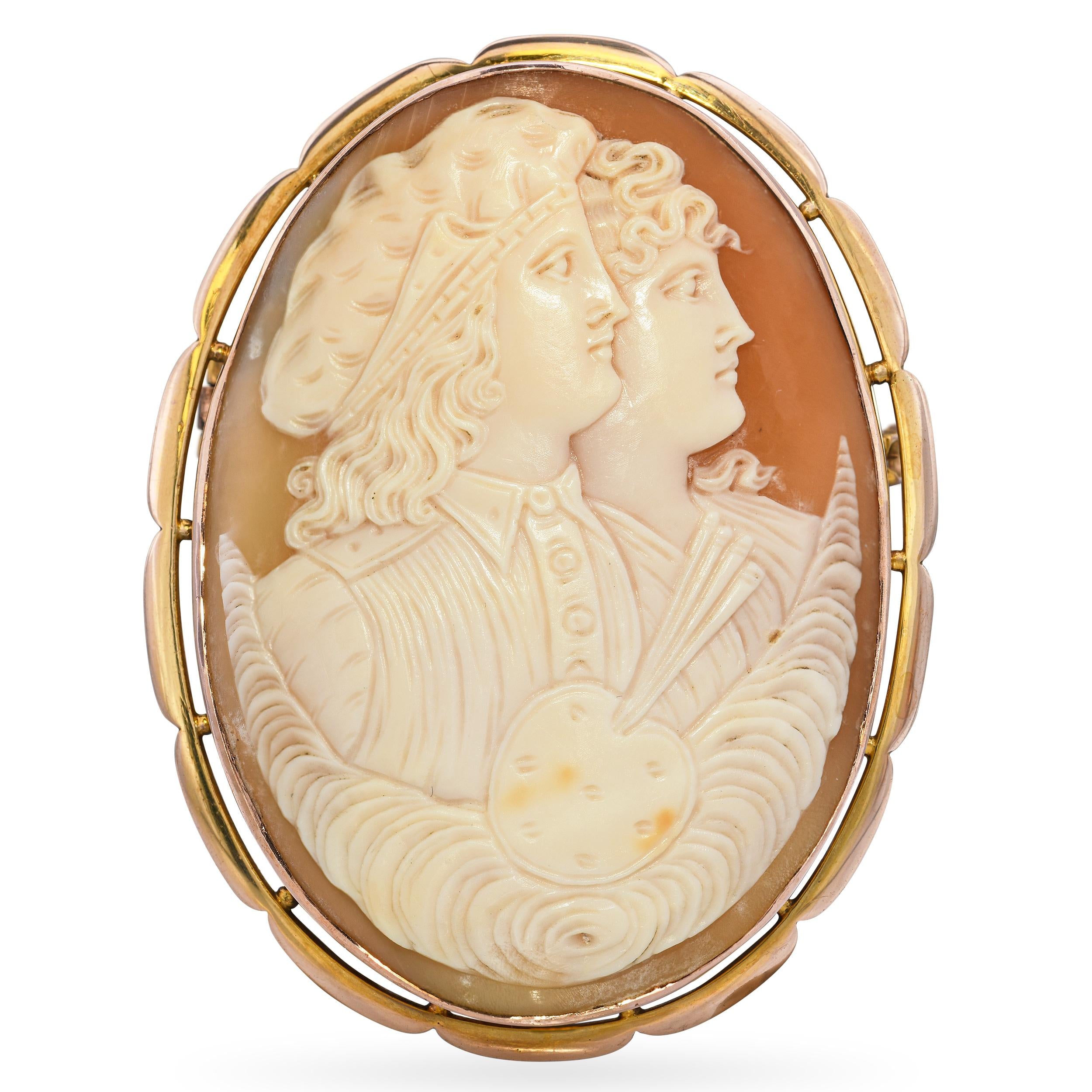 Antique 9ct Yellow Gold Raphael and His Muse Shell Cameo Brooch – Blue ...