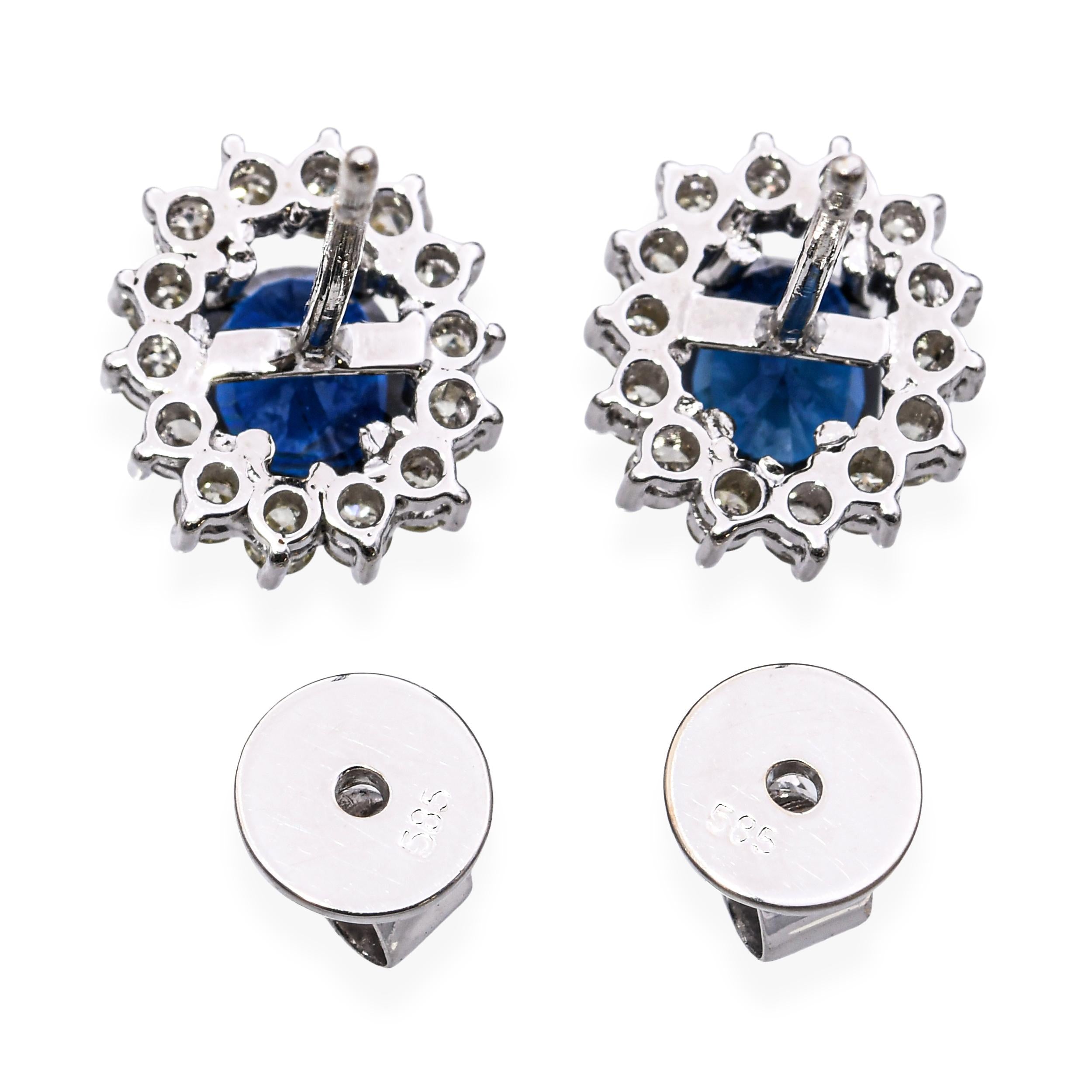 Vintage 14k White Gold 2.10tcw Sapphire and Diamond Halo Earring Studs