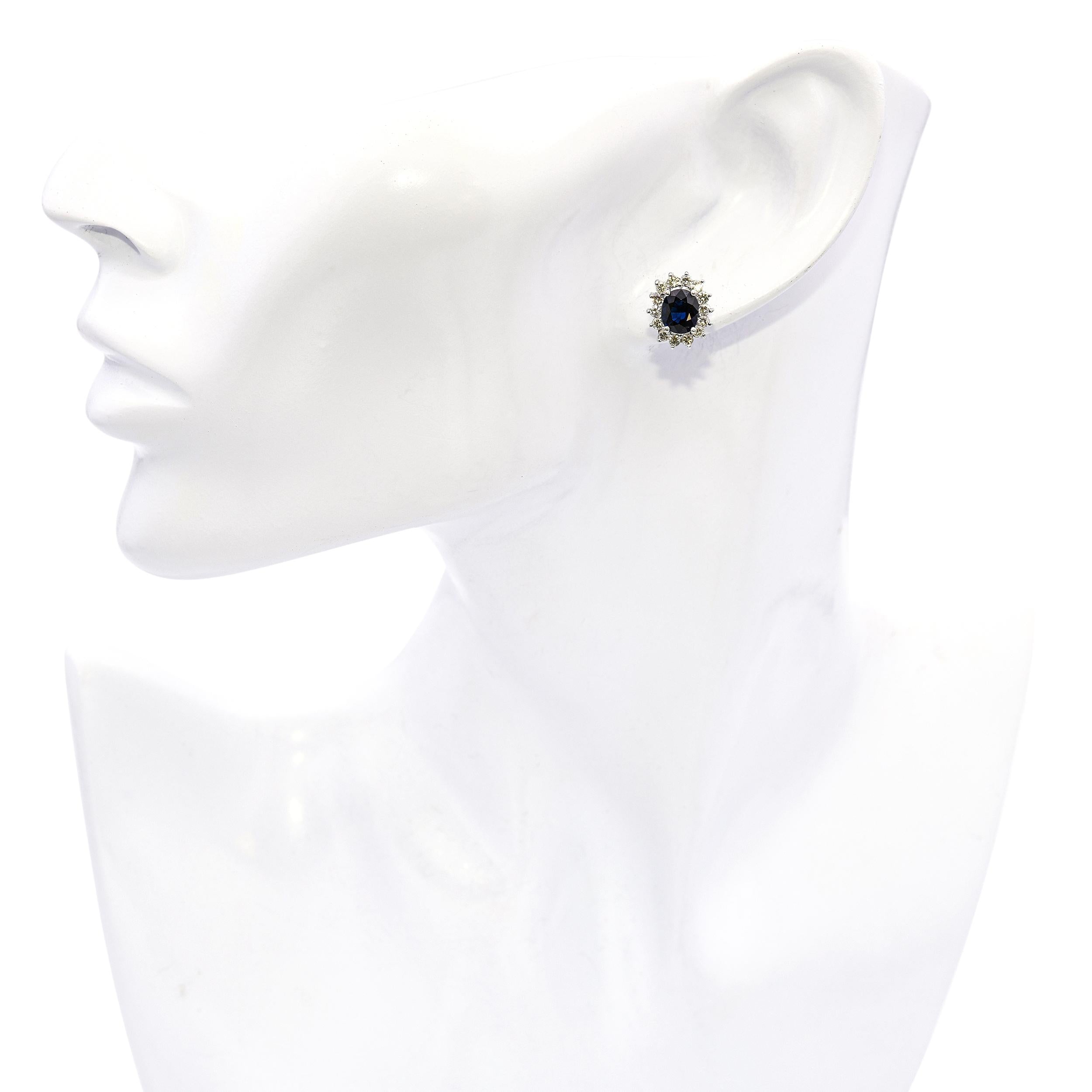 Vintage 14k White Gold 2.10tcw Sapphire and Diamond Halo Earring Studs