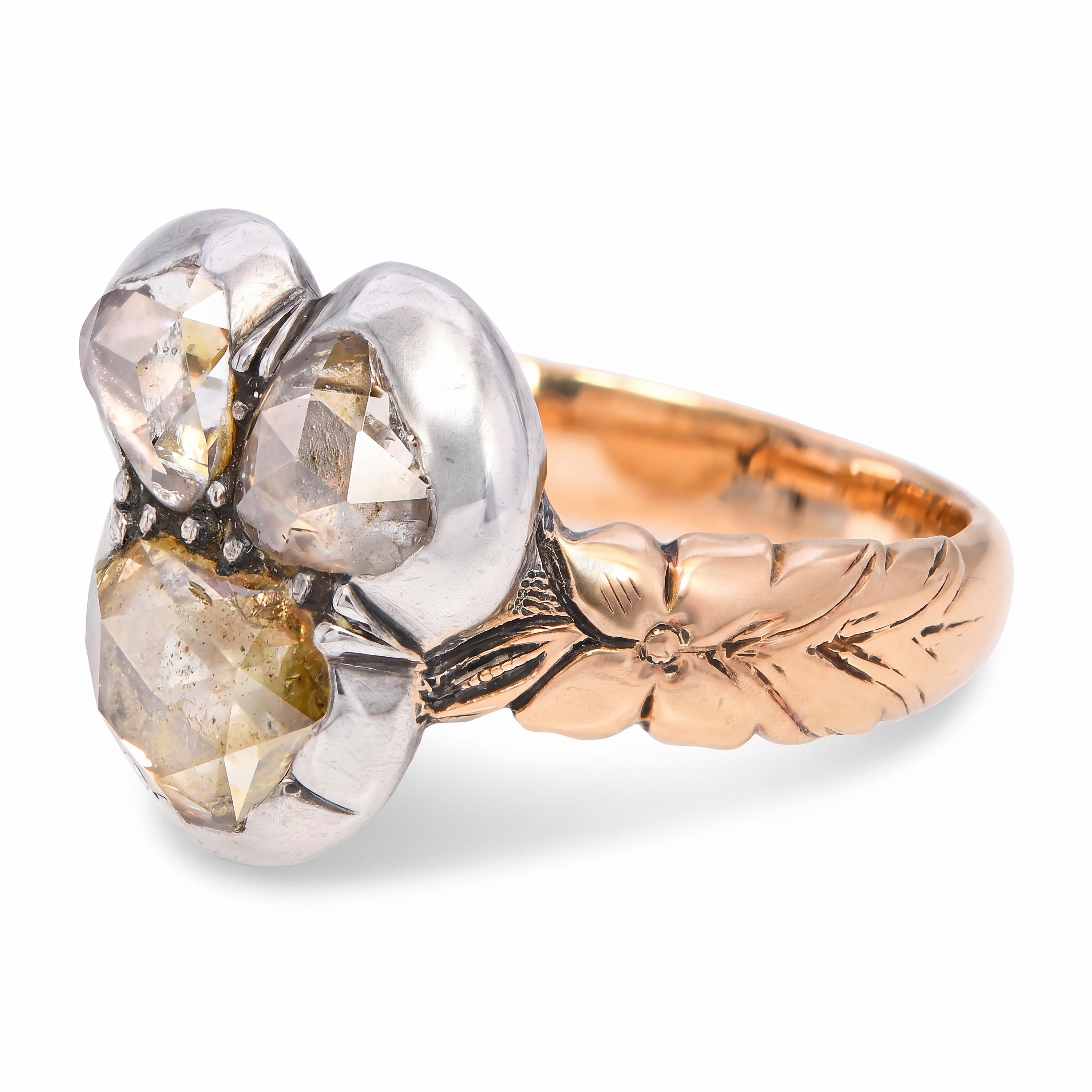 Antique Georgian 15k Rose Gold & Silver Topped Rose Cut Foilback Ring