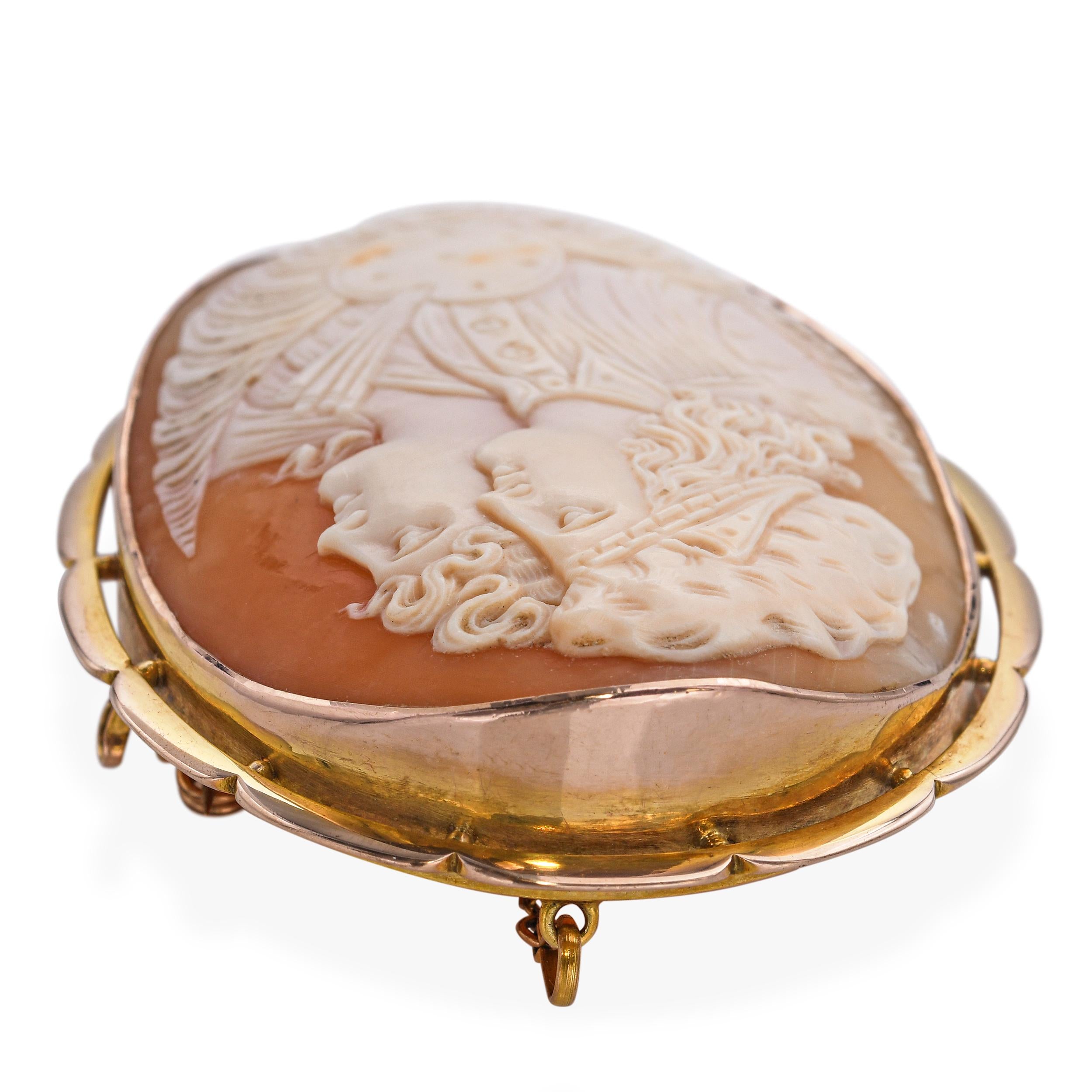 Antique 9ct Yellow Gold Raphael and His Muse Shell Cameo Brooch