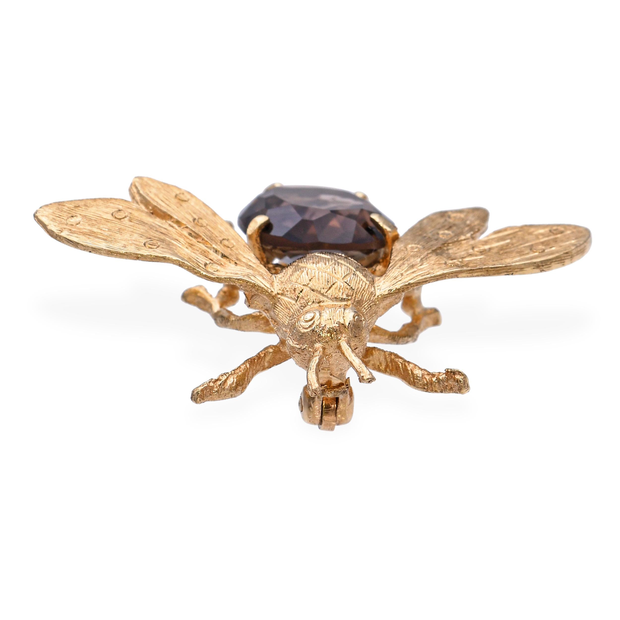 Vintage 14k Yellow Gold Smoky Quartz Bumblebee Brooch