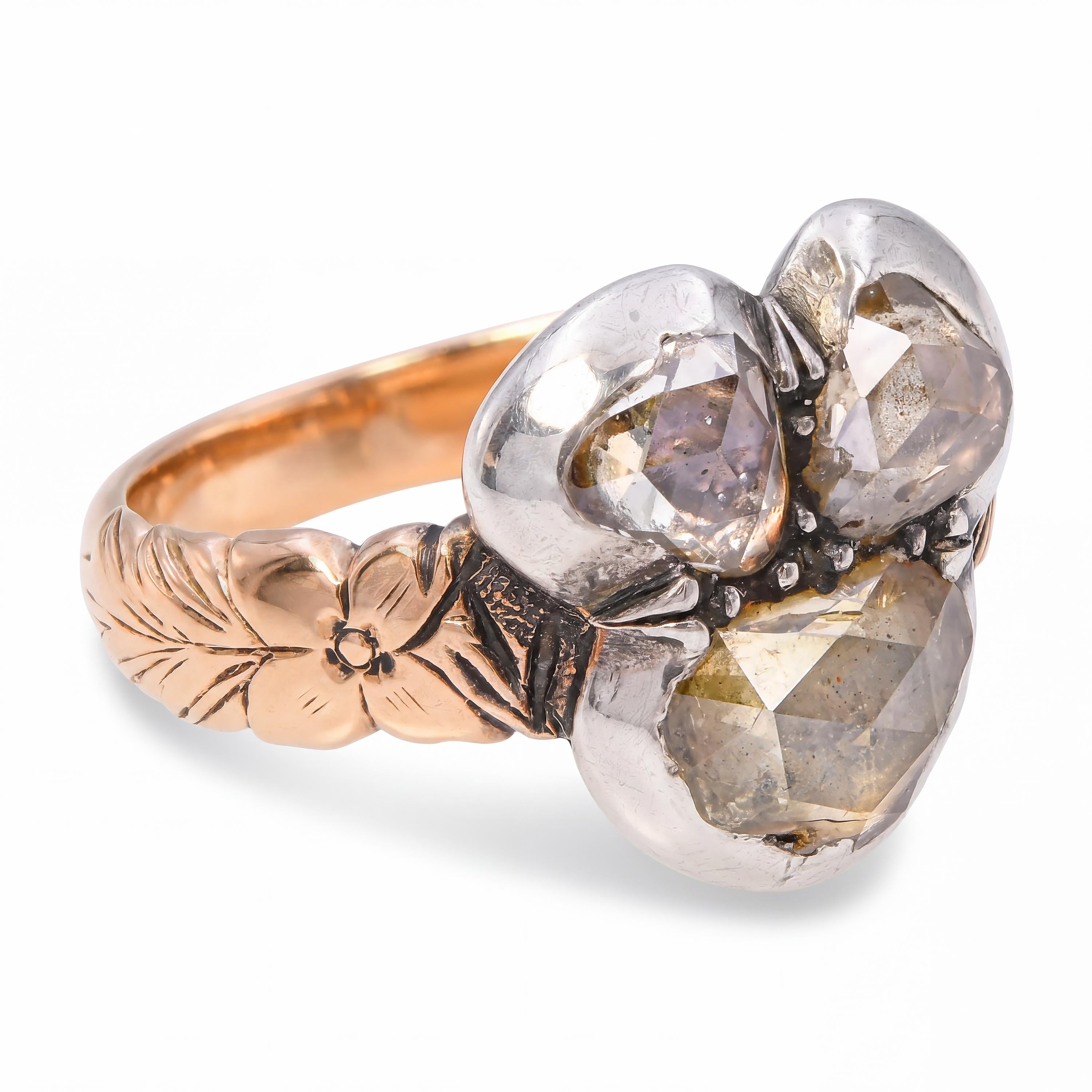 Antique Georgian 15k Rose Gold & Silver Topped Rose Cut Foilback Ring