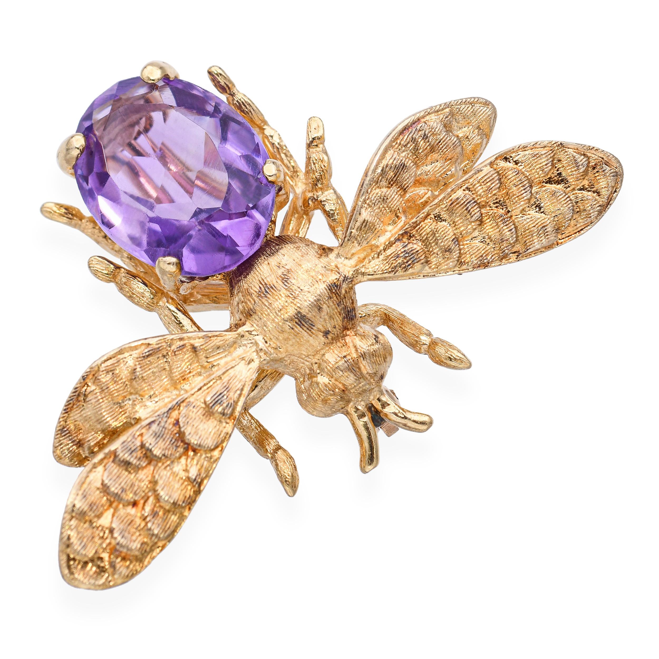 Vintage 14k Yellow Gold Amethyst Bumblebee Brooch