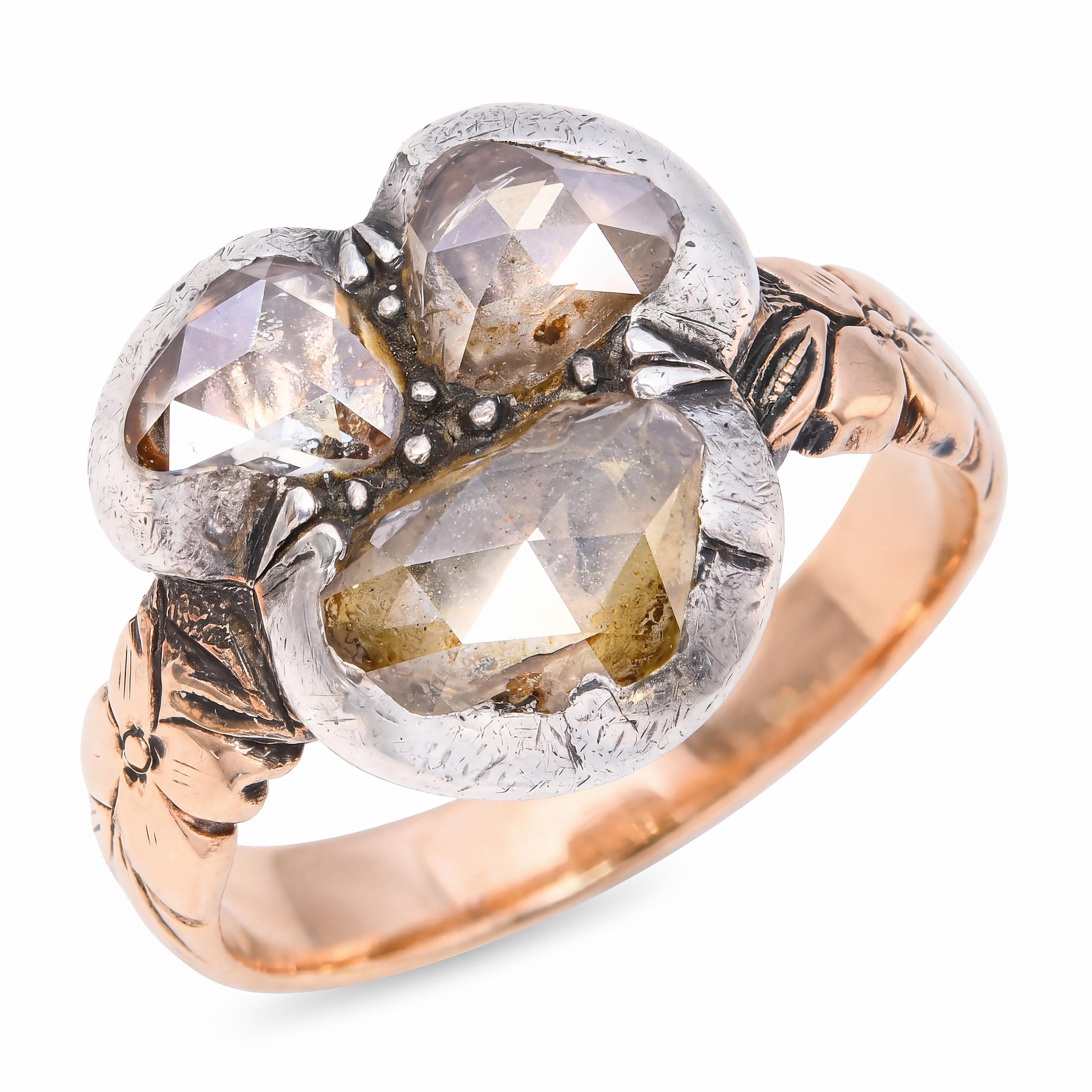 Antique Georgian 15k Rose Gold & Silver Topped Rose Cut Foilback Ring