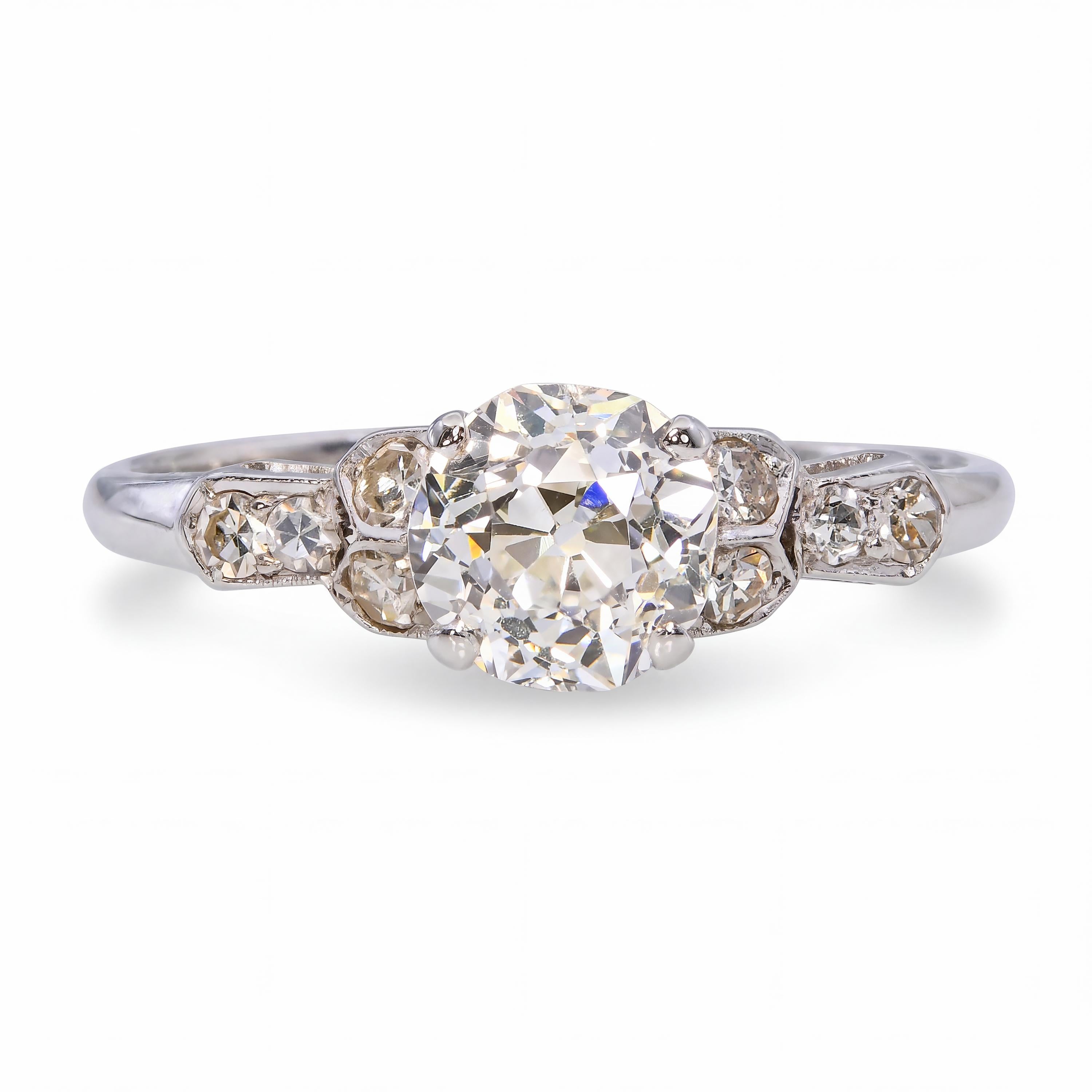 Vintage Le Reine 17k White Gold .93ct Old Euro Diamond Engagement Ring