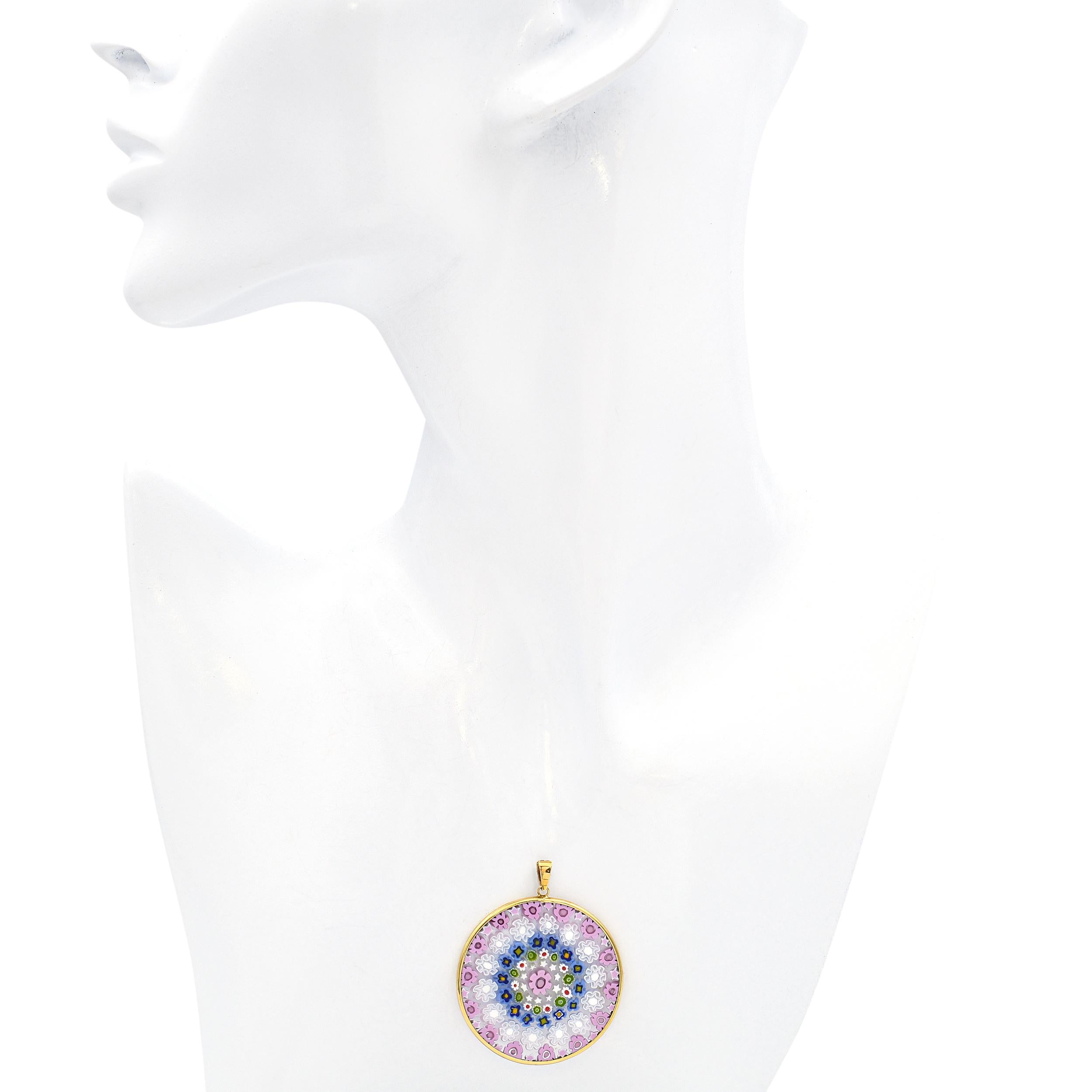 Vintage 18K Yellow Gold Floral Design Murano Glass Pendant